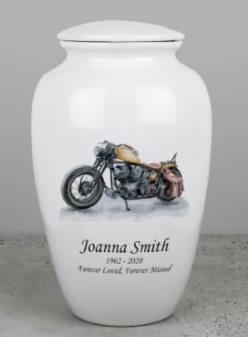 Motorcycle Ivory Ceramic Cremation Urn