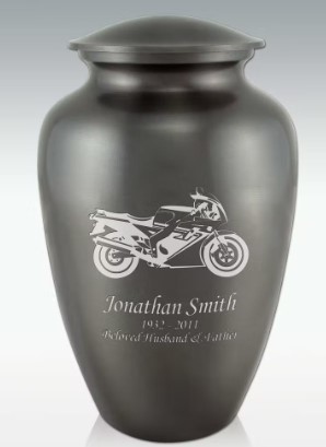 Grey Motorcycle Classic Cremation Urn - Engra