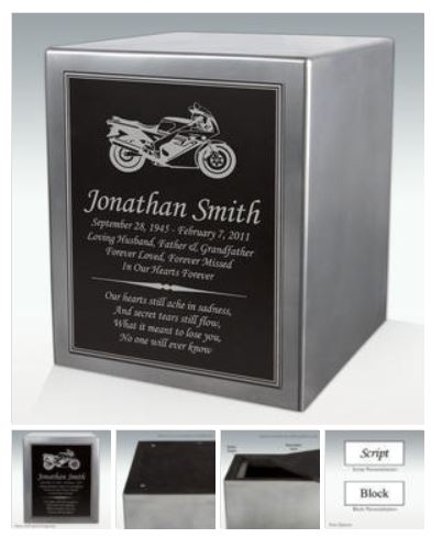 Motorcycle Seamless Silver Cube Resin Cremation Ur
